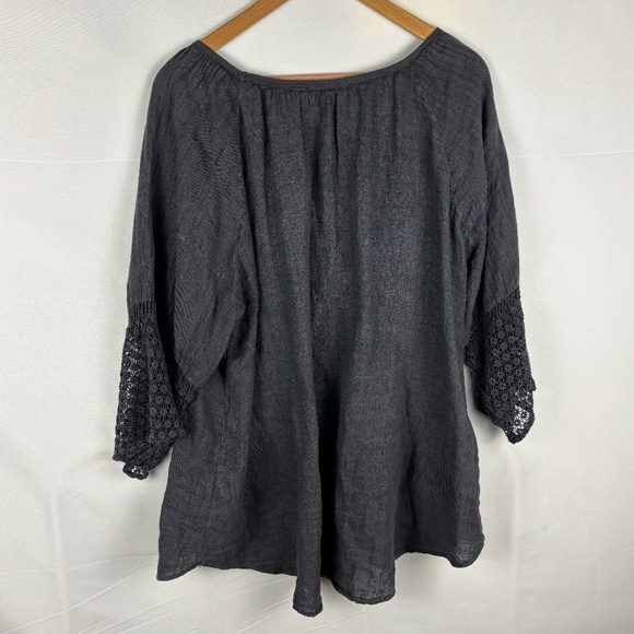 Soft Surroundings Womens ¾ sleeve Linen Peasant Blouse Top XL Oversize Lagenlook - Picture 3 of 8